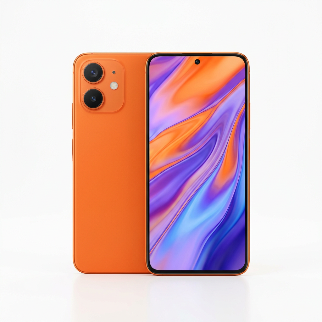 Illustration of an orange iPhone, back and front