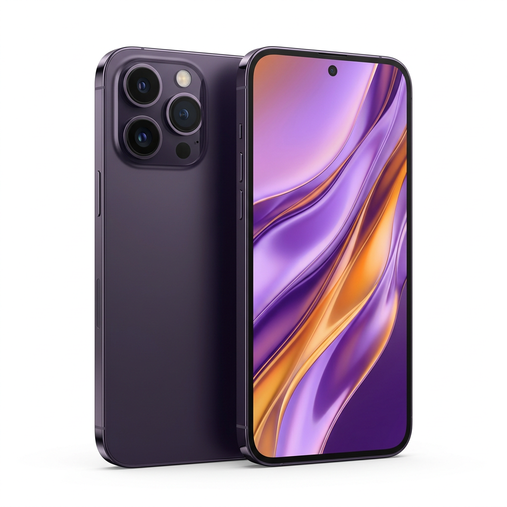 Illustration of a purple iPhone, back and front